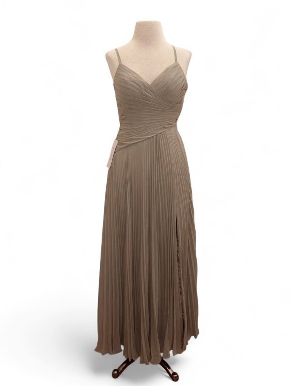 Azazie NEW Vini Moss Green A-Line V-Neck Pleated Chiffon Dress Size 2 XS